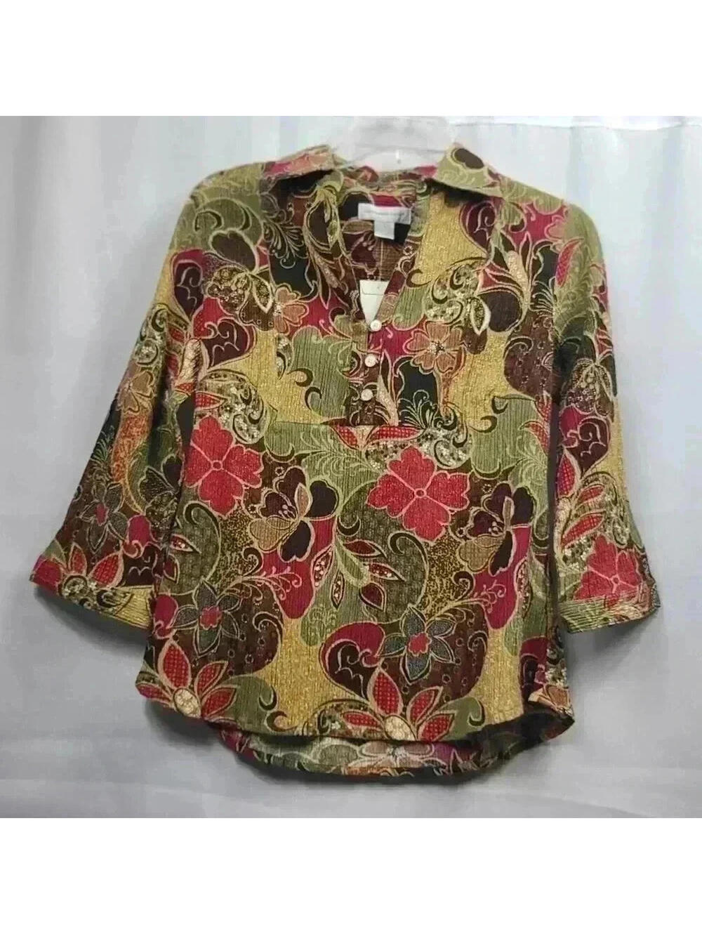 Christopher & Banks Floral Multicolor Quarter Sleeve Blouse Women's Small NWT